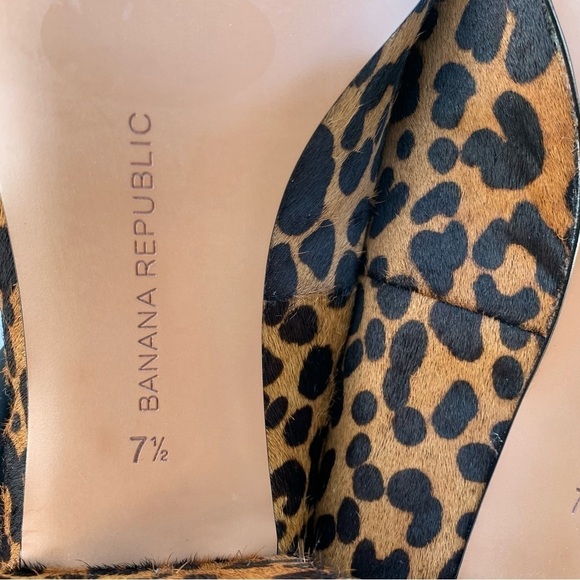 Banana Republic Real Calf Fur Leopard Print Block Mid-Heel Shoes 7.5 Leather - Picture 9 of 9